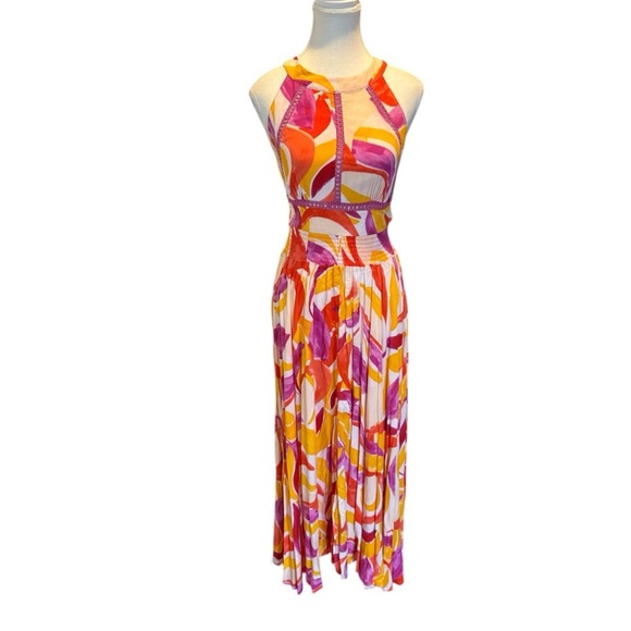 Anthropologie Abel The Label Rumi Maxi Dress Halter Tie Back Sz S Floral Bright - Picture 2 of 10